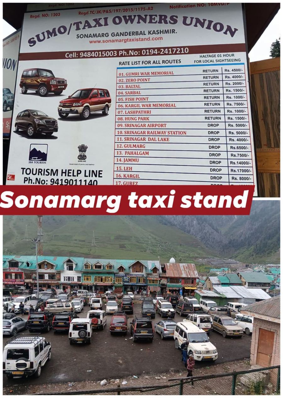 Sonamarg Sumo Taxi Owners Union rate board